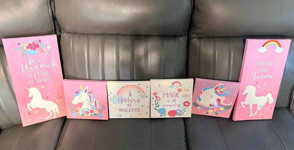 Set of 6 Unicorn Decorative Canvas Wall Art Prints for Kids Room